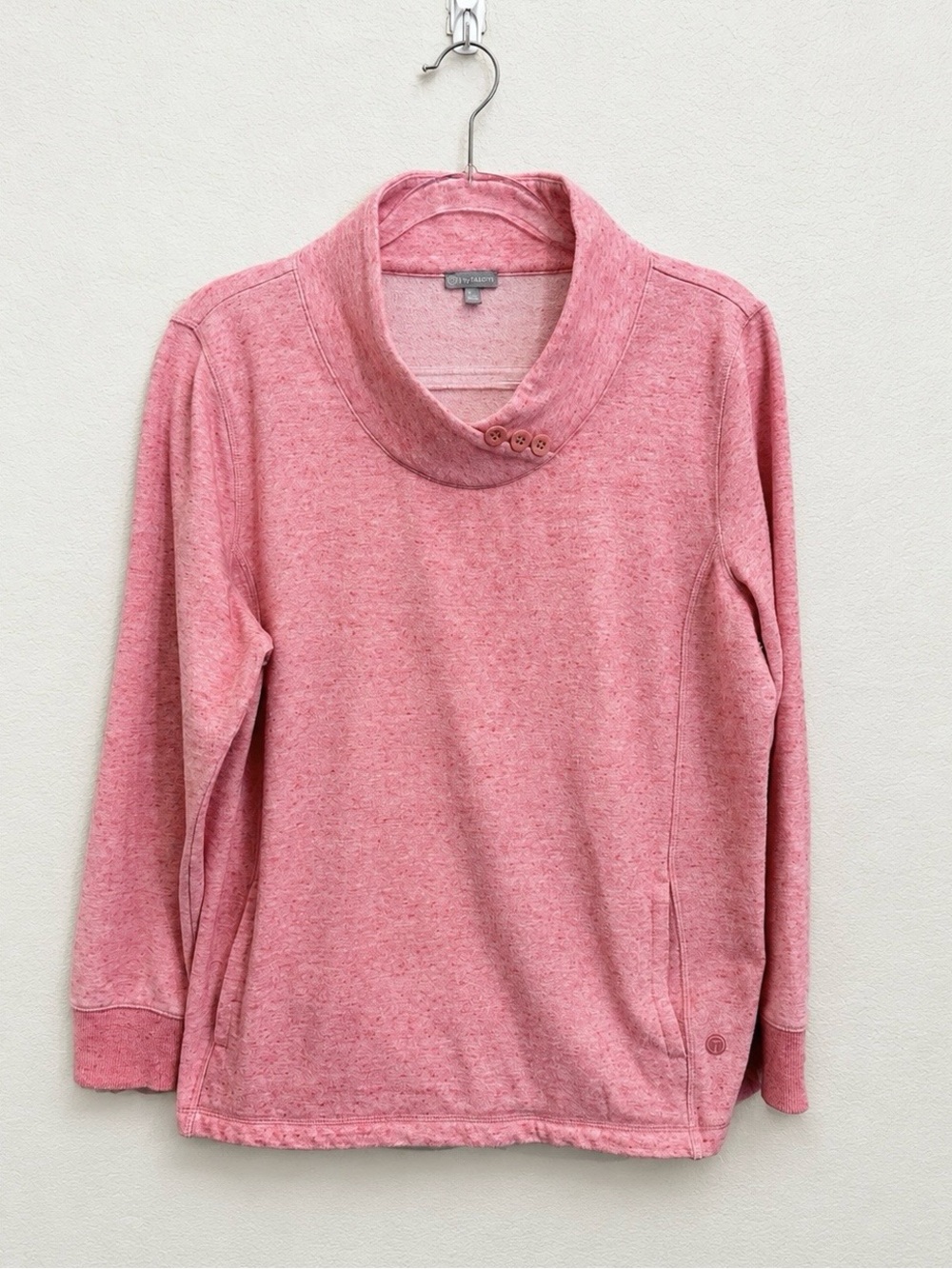 T by Talbots Pink Mock Button-Neck Sweater